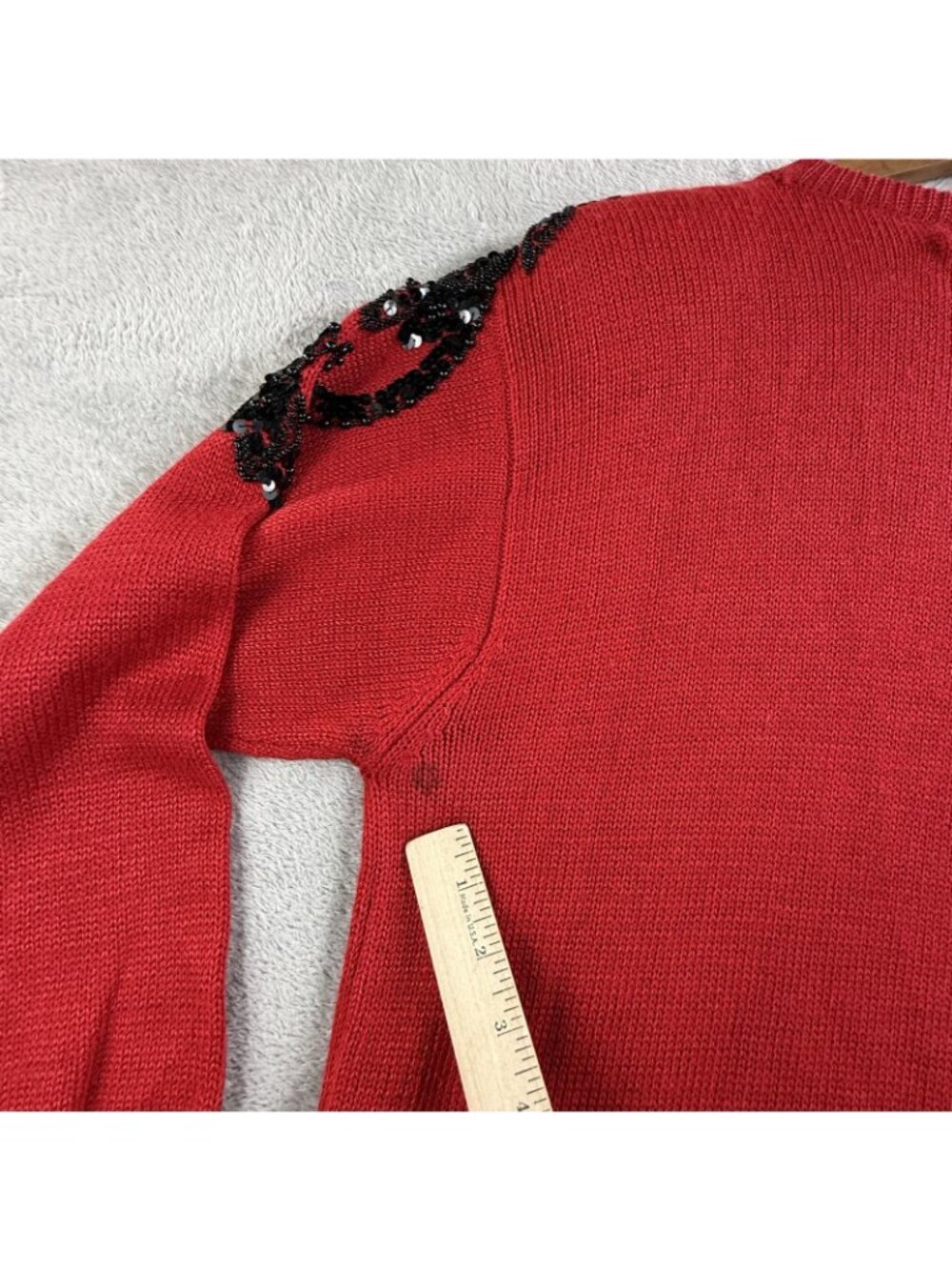 Vintage Dana Scott Sweater Womens Small Red Beaded Sequin Floral Tunic 90s Boho - Picture 5 of 15